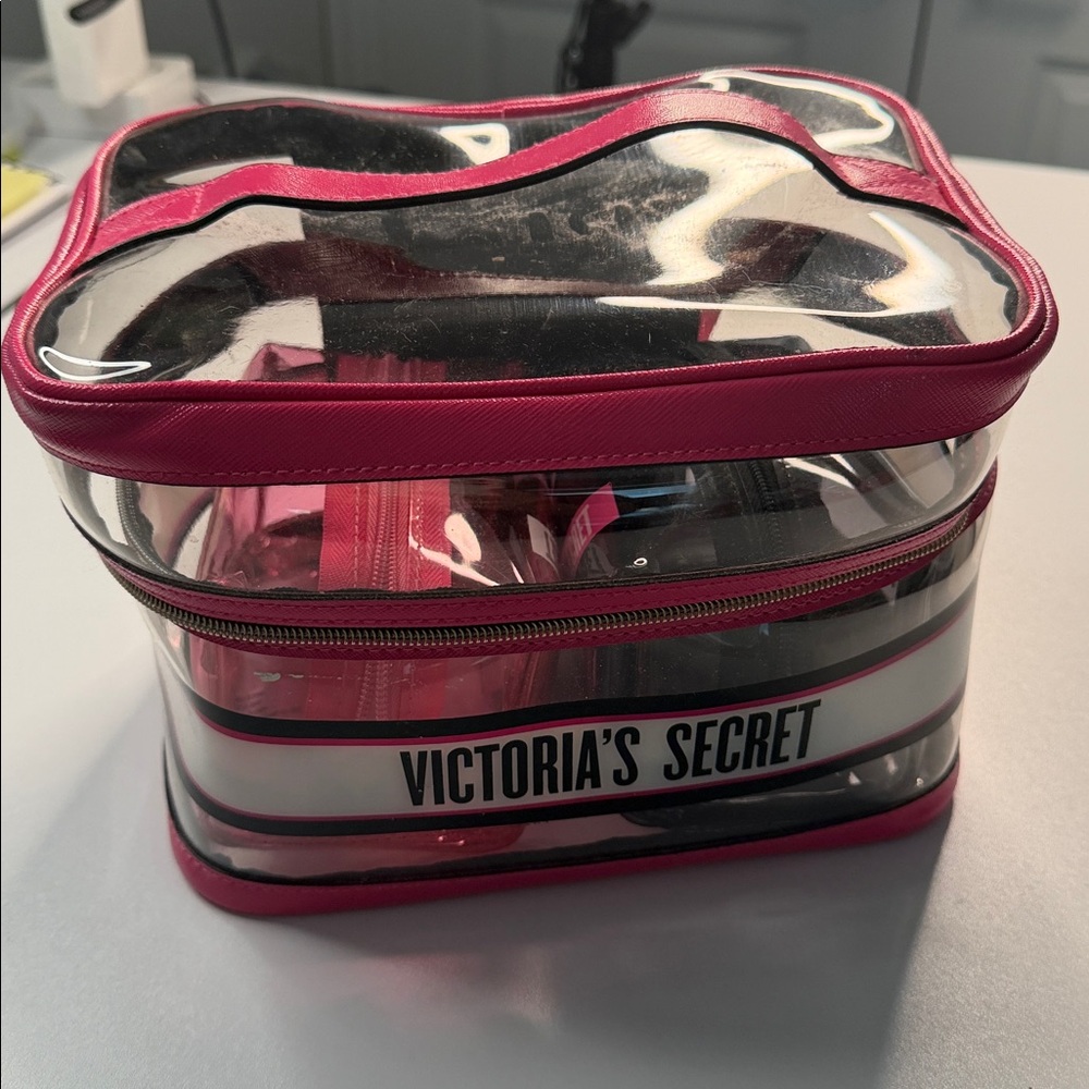 Victoria's Secret Clear Cosmetic Bag with Pink Trim